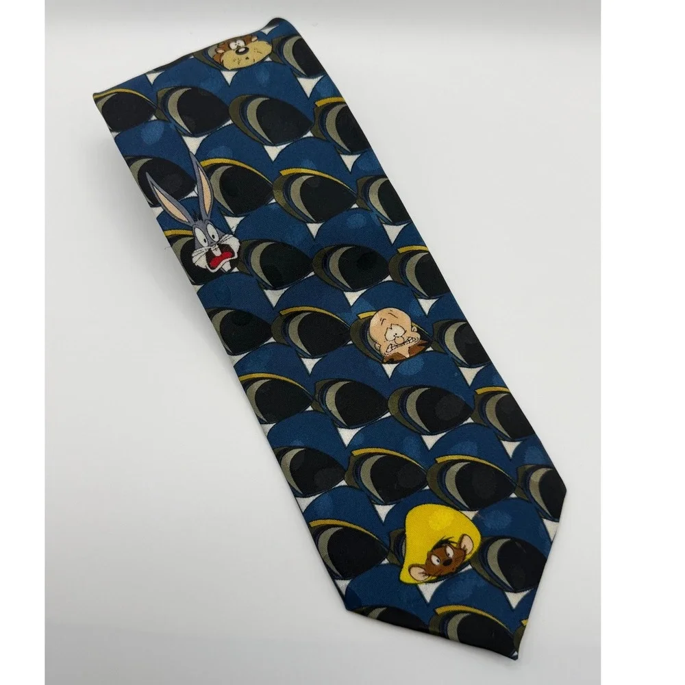 Looney Tunes Necktie OS 1995 Vintage Bugs Bunny Sylvester Speedy Gonzales Blue